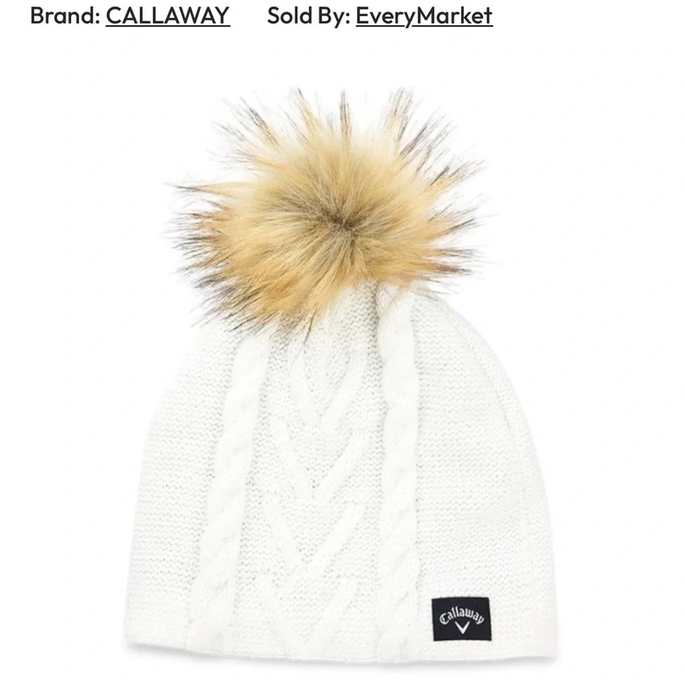 Callaway Ladies Pom Pom Golf Beanie Hat - White - Picture 4 of 4